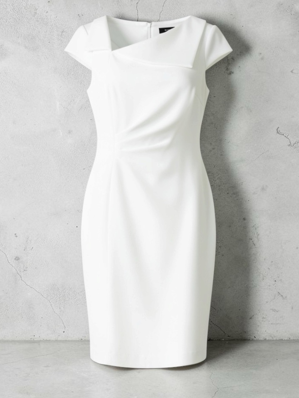 Tahari Arthur S. Levine ivory Asymmetrical Neckline Sheath Dress Size 14